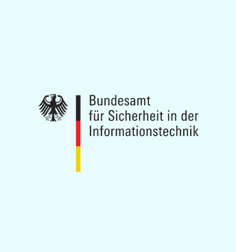 Logo BSI (Bundesamt für Sicherheit in der Informationstechnik) on light blue background